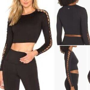 ALO Yoga Highline Fitted Crop Top with Unique Shoulder Design EUC
